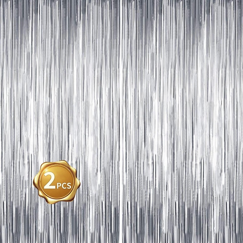 BEISHIDA 2 Pcs Silver Door Streamers Tinsel Curtain Party Streamers Backdrop Fringe Foil Wall Background for Birthday Halloween Christmas Wedding Party Decoration(3.28 ft x 6.56 ft) - Image 1